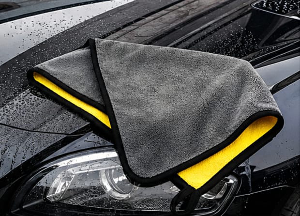 Microfiber Cleaning Cloth Towel 40x40cm 800GSM Dual Side Gray Yellow Fabric for Car Bike Kitchen Home Use Ultra Absorbent Quick Dry Soft Lint Free Reusable Washable Polishing Detailing Duster Wiping Rag
