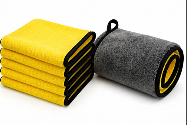 Microfiber Cleaning Cloth Towel 40x40cm 800GSM Dual Side Gray Yellow Fabric for Car Bike Kitchen Home Use Ultra Absorbent Quick Dry Soft Lint Free Reusable Washable Polishing Detailing Duster Wiping Rag